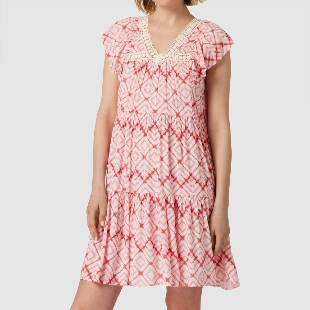 Pink Patterned Babydoll Style Dress